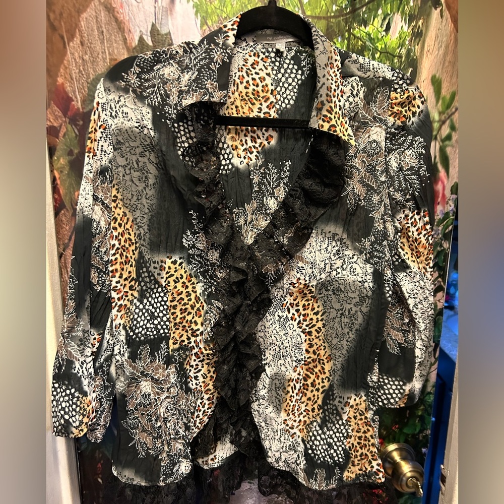 NY Collection Women's 1X vintage tiger leopard design‎ lace